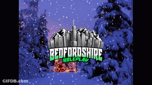 A Bedfordshire Roleplay Logo With A Snowy Background GIF