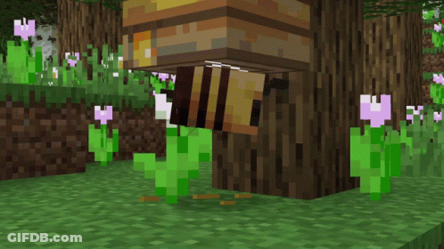 A Bee In A Tree In A Minecraft Game GIF
