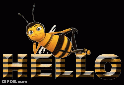 A Bee Is Laying On The Word Hello On A Black Background GIF