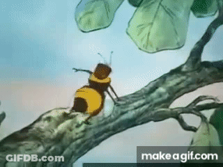 A Bee Is Sitting On A Tree Branch With Leaves . GIF