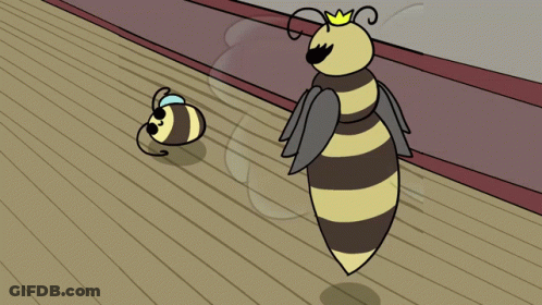A Bee With A Crown On Its Head Is Standing Next To Another Bee GIF