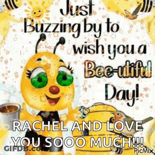 A Bee With Green Eyes Is Holding A Cup Of Coffee And A Bird . GIF