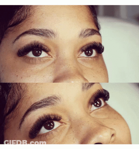 A Before And After Photo Of A Woman 'S Eyelashes And Eyebrows GIF