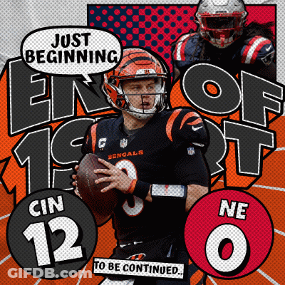 A Bengals Football Player Is Holding A Football In Front Of A Speech Bubble That Says Just Beginning GIF