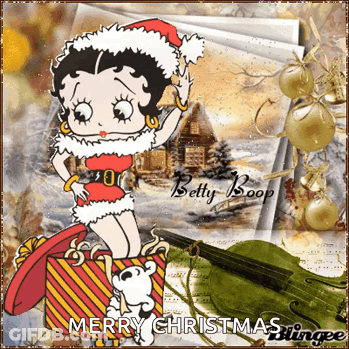 A Betty Boop Christmas Greeting Card With A Gift GIF