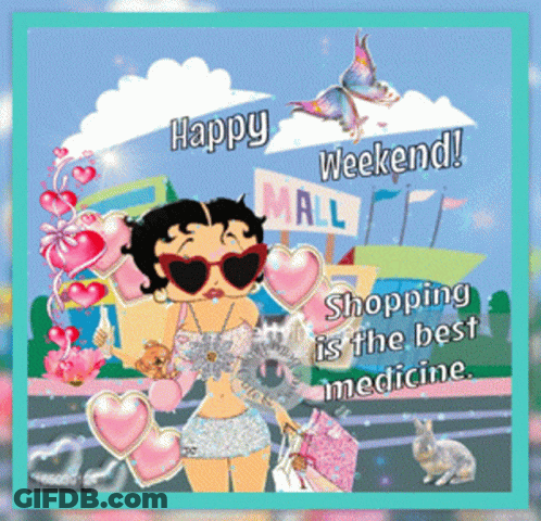 A Betty Boop Greeting Card That Says Happy Weekend GIF