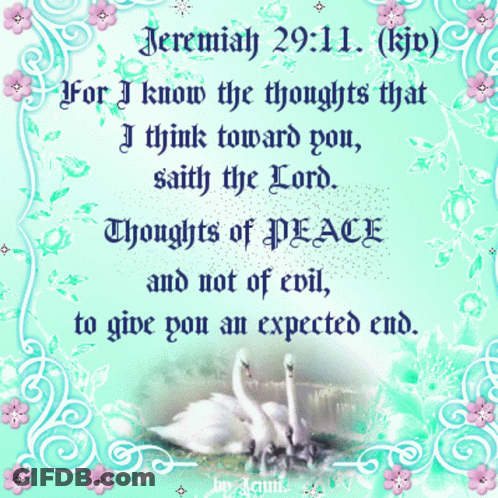 A Bible Verse From Jeremiah 29:11 Is Displayed On A Blue Background GIF