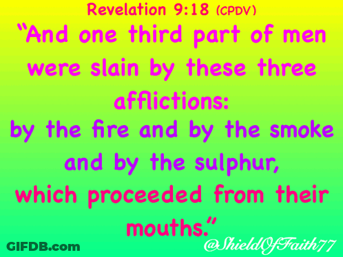 A Bible Verse From Revelation 9:18 Is Displayed On A Colorful Background GIF
