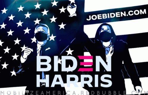 A Biden Harris Poster With A Man And Woman Wearing Face Masks GIF