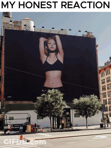 A Billboard For Calvin Klein Shows A Woman In A Bra GIF