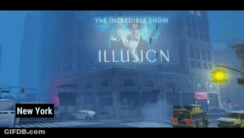 A Billboard For The Incredible Show Illusion In New York City GIF