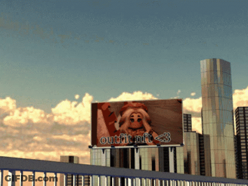 A Billboard With A Picture Of A Girl And The Words Outfit Nft < 3 On It GIF