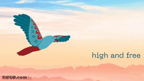 A Bird Is Flying In The Sky With The Words Soar High And Free GIF