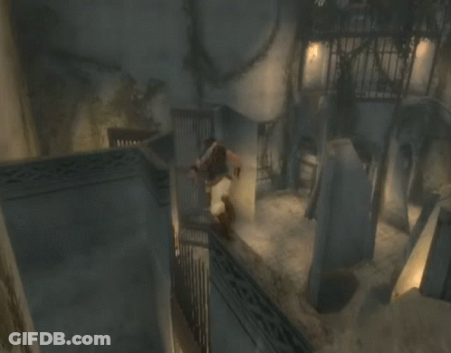 A Bird Is Flying Over A Staircase In A Game GIF