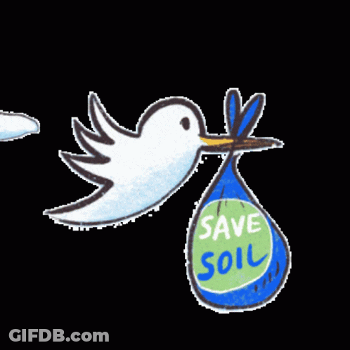 A Bird Is Holding A Bag That Says Save Soil GIF