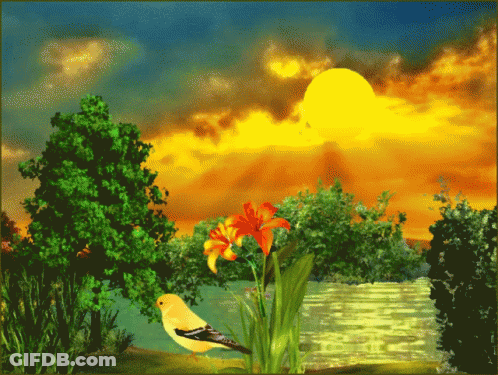 A Bird Sits Near A Flower In A Painting GIF
