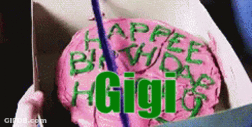 A Birthday Cake That Says Happy Birthday Gigi GIF