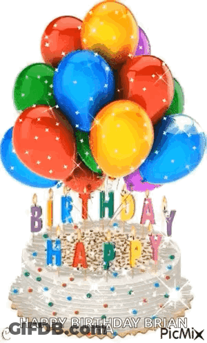 Birthday Cake With Balloons And Candles GIF