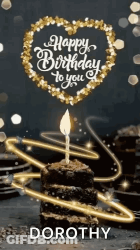 A Birthday Cake With A Lit Candle On Top Of It And A Happy Birthday To You Greeting Card . GIF