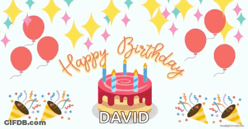 A Birthday Cake With Candles And The Name David On It GIF