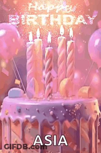 A Birthday Cake With Candles And The Words Happy Birthday Asia GIF