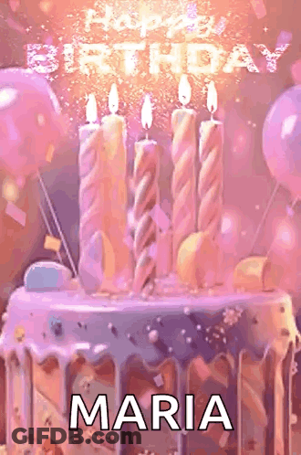 A Birthday Cake With Candles On It And The Name Maria On It GIF