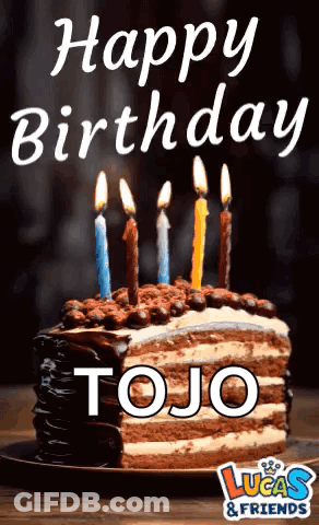 Birthday Cake With Candles And Tojo Name GIF