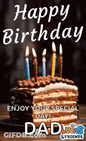 A Birthday Cake With Candles On It And The Words `` Happy Birthday , Enjoy Your Special Day ! '' GIF