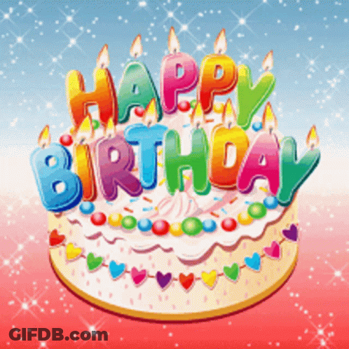 A Birthday Cake With Colorful Candles And The Words Happy Birthday GIF