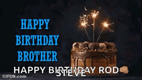 A Birthday Cake With Sparklers On Top Of It And The Words `` Happy Birthday Brother Happy Birthday Rod '' GIF