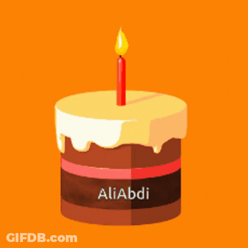 A Birthday Cake With The Name Aliabdi On The Bottom GIF