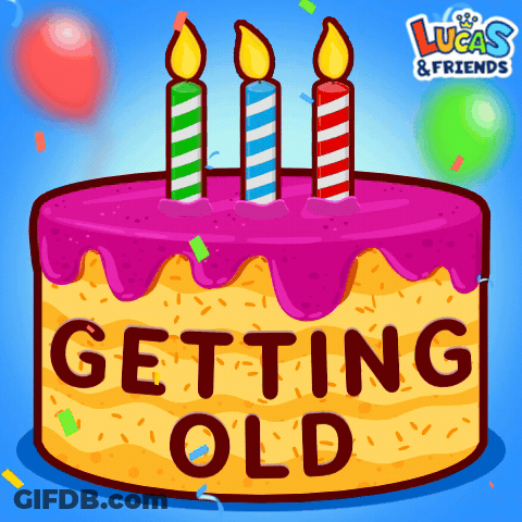A Birthday Cake With Three Candles And The Words Getting Old On It GIF
