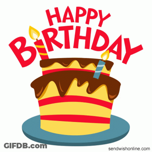 A Birthday Cake With Two Candles And The Words Happy Birthday Above It GIF
