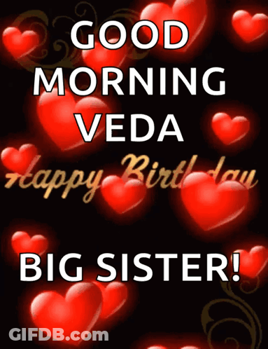 A Birthday Card For A Big Sister With Red Hearts GIF