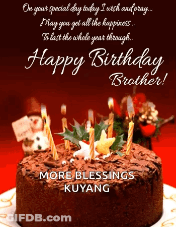 A Birthday Card For A Brother With A Chocolate Cake With Candles GIF