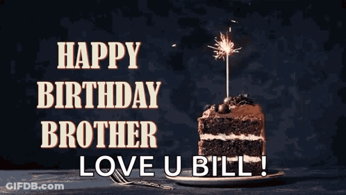 A Birthday Card For A Brother With A Slice Of Cake With A Sparkler On Top GIF