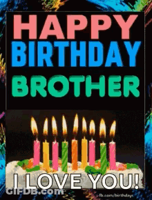 A Birthday Card For A Brother With Candles On A Cake GIF