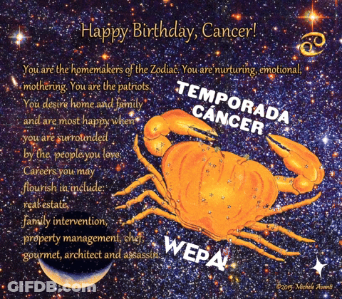 A Birthday Card For A Cancer With A Crab And The Words " Happy Birthday Cancer " GIF