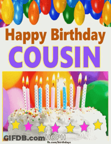 A Birthday Card For A Cousin With A Birthday Cake And Candles GIF