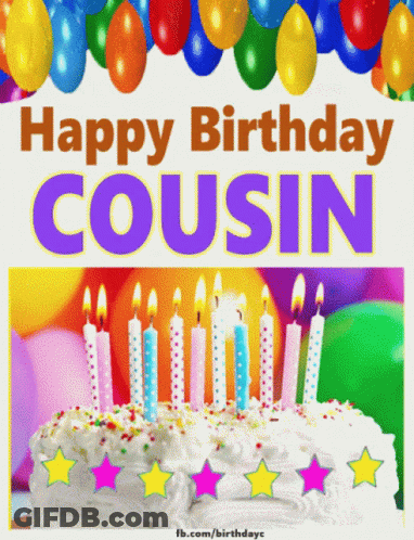 A Birthday Card For A Cousin With A Birthday Cake And Candles GIF