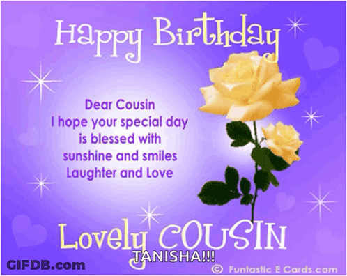 A Birthday Card For A Cousin With Yellow Roses GIF