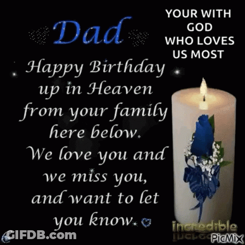 A Birthday Card For A Dad In Heaven With A Candle GIF
