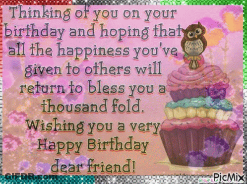 A Birthday Card For A Friend With A Cupcake On It GIF