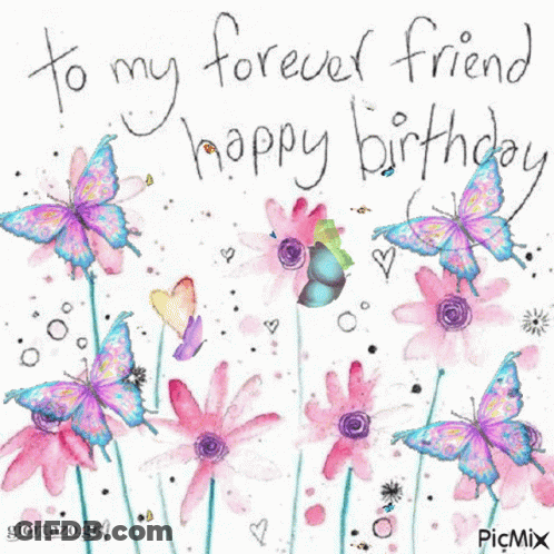 Birthday Card With Pink Flowers And Butterflies GIF