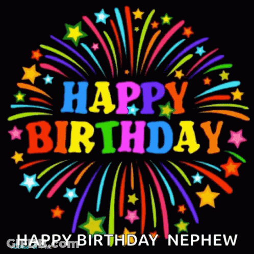 A Birthday Card For A Nephew With Fireworks And The Words Happy Birthday GIF