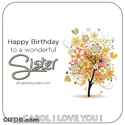 A Birthday Card For A Sister With A Tree Covered In Flowers GIF