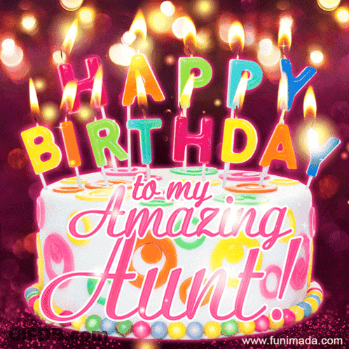 A Birthday Card For An Amazing Aunt With A Cake And Candles GIF