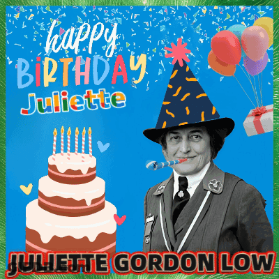 A Birthday Card For Juliette Gordon Low With A Man In A Party Hat GIF