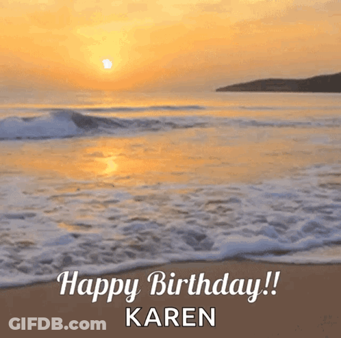 A Birthday Card For Karen With A Beach Scene GIF