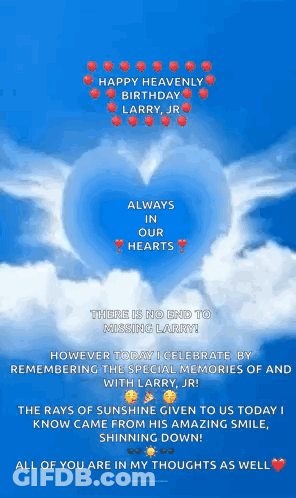 A Birthday Card For Larry Jr With A Heart In The Sky GIF